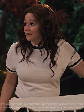 Jade's white stripe trim top on Family Reunion