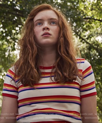 Wornontv Max S Stripe Tee On Stranger Things Sadie Sink Clothes And Wardrobe From Tv