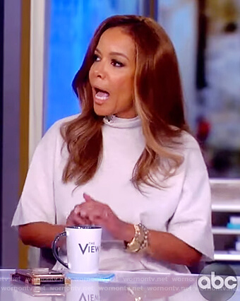 Sunny’s white mock neck dress on The View