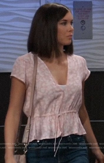 Willow’s pink floral  tie front top on General Hospital