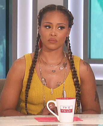 Eve’s yellow ribbed tank on The Talk