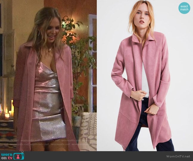 Faux Suede Coat by Zara worn by Hannah Brown on The Bachelorette