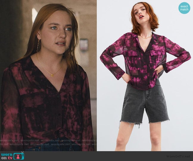 Printed Shirt with Pockets by Zara worn by Violet Simmons (Haley Ramm) on Light as a Feather