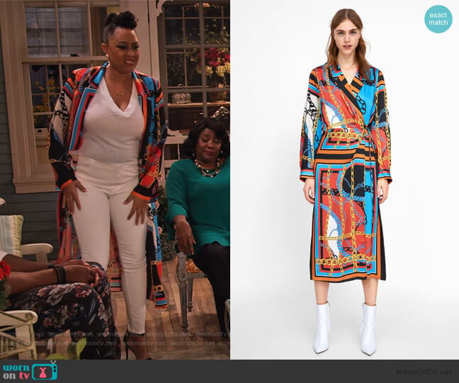 Chain Print Dress by Zara worn by Cocoa McKellan (Tia Mowry-Hardrict) on Family Reunion