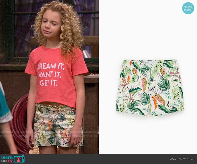 Zara Girls Floral Shorts worn by Destiny Baker (Mallory James Mahoney) on Bunkd