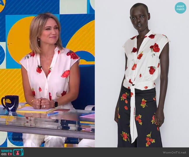 Rose Print Top by Zara worn by Amy Robach on Good Morning America