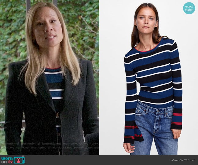 Zara Striped Top with Flared Cuffs worn by Joan Watson (Lucy Liu) on Elementary