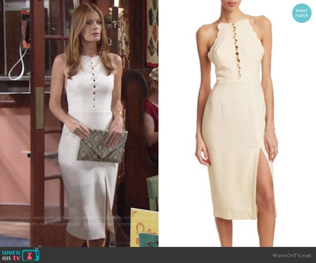 Zimmermann Scalloped Crepe Halter Midi Dress worn by Phyllis Summers (Michelle Stafford) on The Young and the Restless