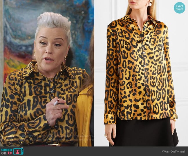 Leopard-Print Hammered Silk-Crepe Shirt by Adam Lippes worn by Christine Elise (Christine Elise) on BH90210