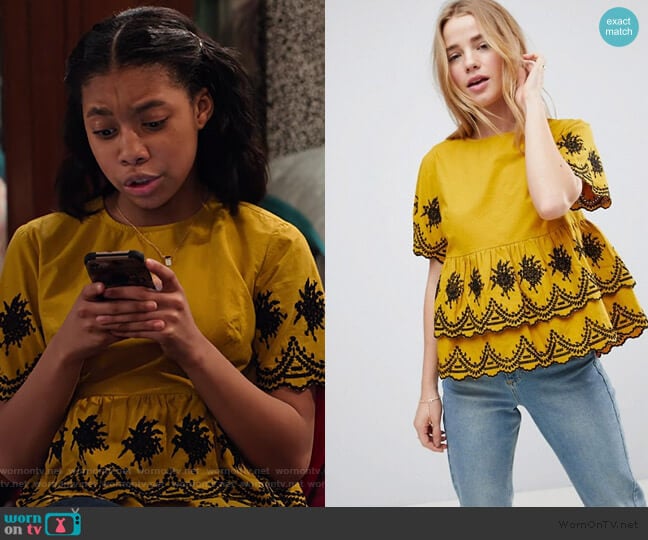 Embroidered Ruffle Smock Top by ASOS worn by Becky (Kyla-Drew) on No Good Nick