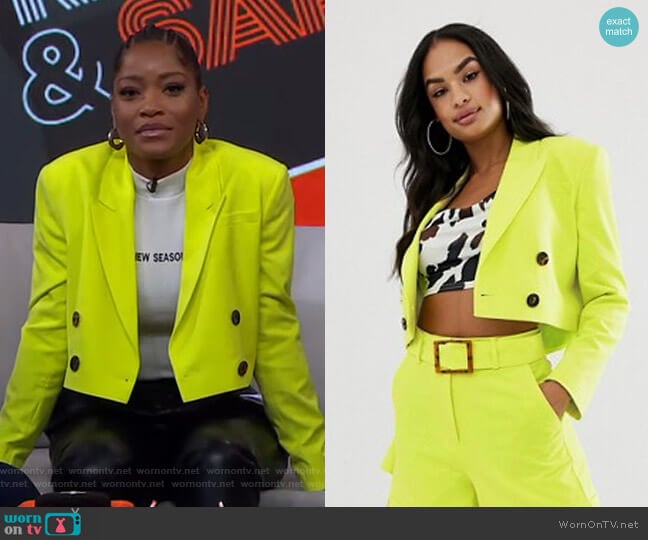 Lime Cropped Suit Blazer by Asos worn by Keke Palmer on Good Morning America