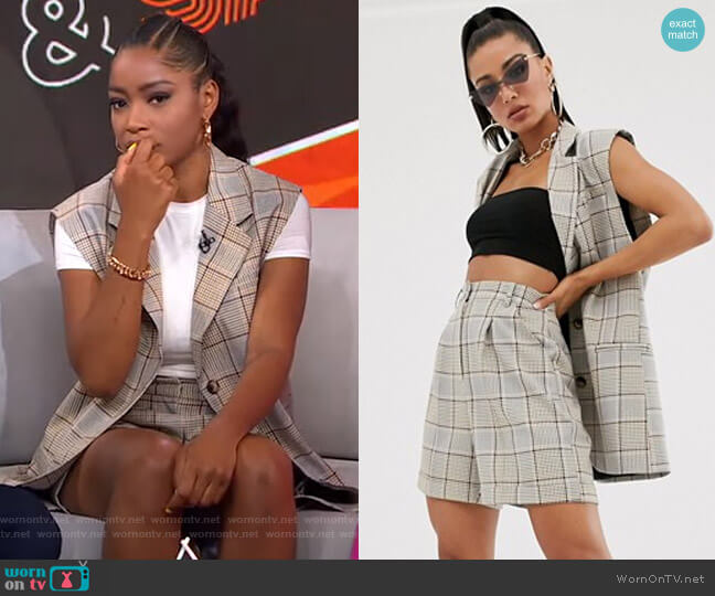 Mom Suit Shorts in Check by Asos worn by Keke Palmer on Good Morning America