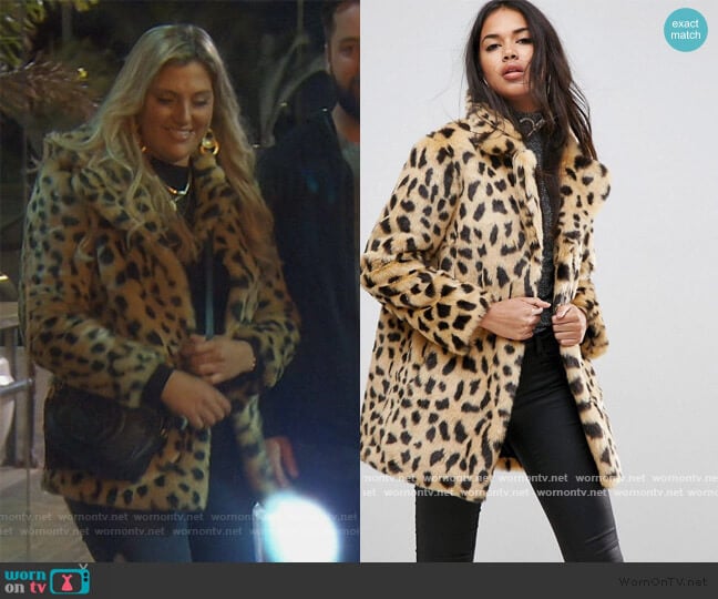 Faux Fur Coat in Leopard Coat by ASOS worn by Gina Kirschenheiter on The Real Housewives of Orange County