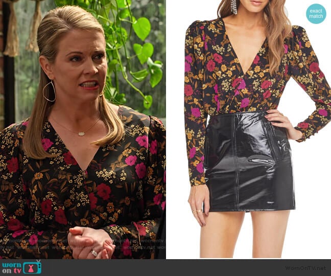 Blondie Surplice Bodysuit by ASTR The Label worn by Liz (Melissa Joan Hart) on No Good Nick