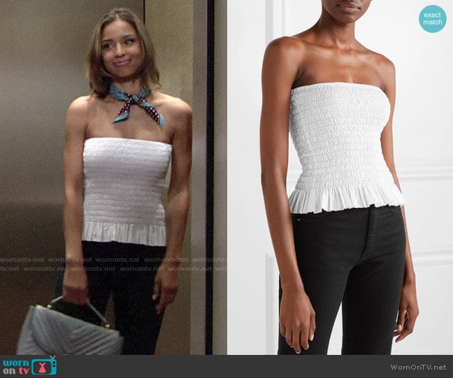 ATM Anthony Thomas Melillo Shirred Cotton Poplin Convertible Tube Tank worn by Elena Dawson (Brytni Sarpy) on The Young and the Restless