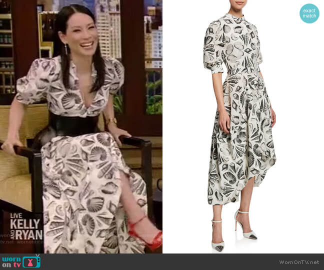 Cabinet Of Shells Short-Sleeve Dress by Alexander McQueen worn by Lucy Liu on Live with Kelly and Ryan
