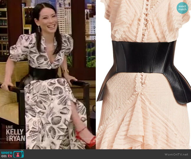 Leather Corset Belt by Alexander McQueen worn by Lucy Liu on Live with Kelly and Ryan