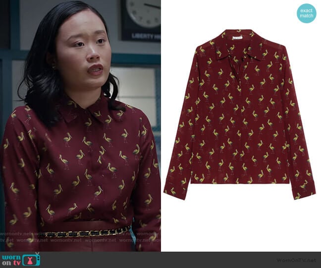 Printed Silk-Blend Crepe de Chine Shirt by Alice + Olivia worn by Courtney Crimsen (Michele Selene Ang) on 13 Reasons Why