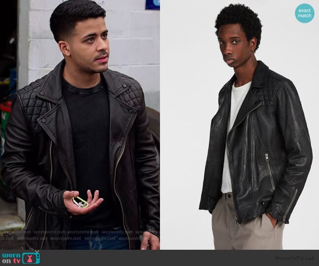 Conroy Leather Biker Jacket by All Saints worn by Tony Padilla (Christian Navarro) on 13 Reasons Why