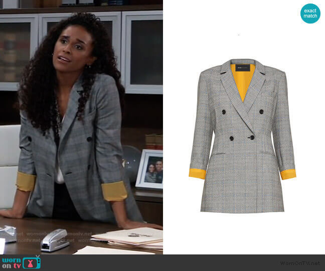 Bcbgmaxazria Houndstooth Double-Breasted Blazer worn by Jordan Ashford (Briana Nicole Henry) on General Hospital