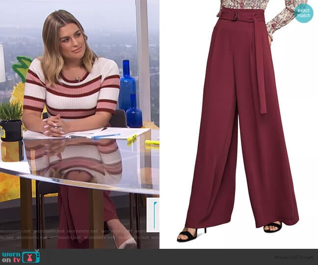 Wide-Leg Satin Pants by BCBGMAXAZRIA worn by Carissa Loethen Culiner on E! News