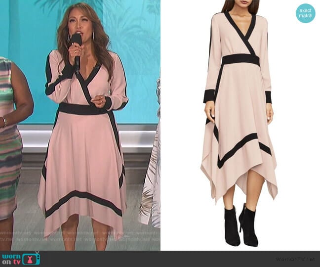 Bambi Colorblock Wrap Dress by Bcbgmaxazria worn by Carrie Inaba on The Talk