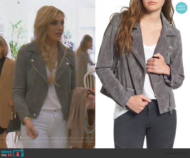 Suede Moto Jacket by BlankNYC Denim worn by Gina Kirschenheiter on The Real Housewives of Orange County