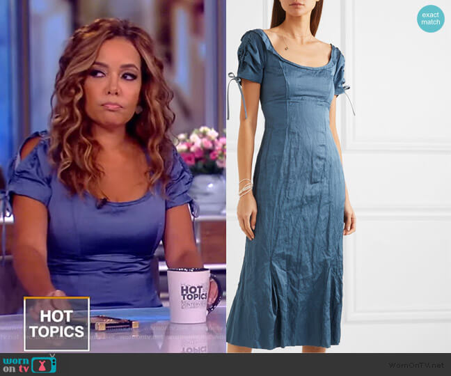 Ruched crinkled matte-satin midi dress by Brock Collection worn by Sunny Hostin on The View