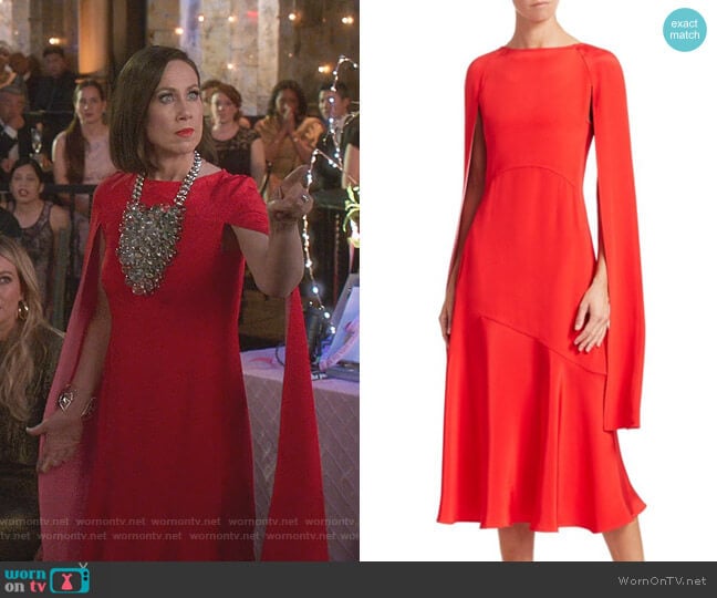 Silk Cape-Sleeve Midi Dress by Calvin Klein 205W39NYC worn by Diana Trout (Miriam Shor) on Younger