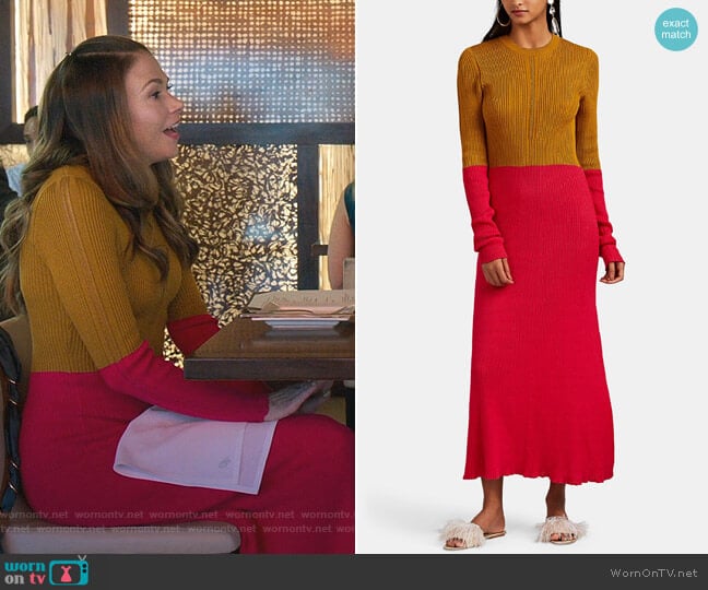 Colorblocked Cotton Sweaterdress by Cedric Charlier worn by Liza Miller (Sutton Foster) on Younger