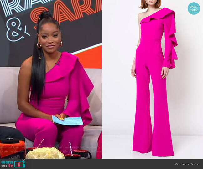 WornOnTV: Keke’s pink ruffled one-shoulder jumpsuit on GMA Strahan And ...