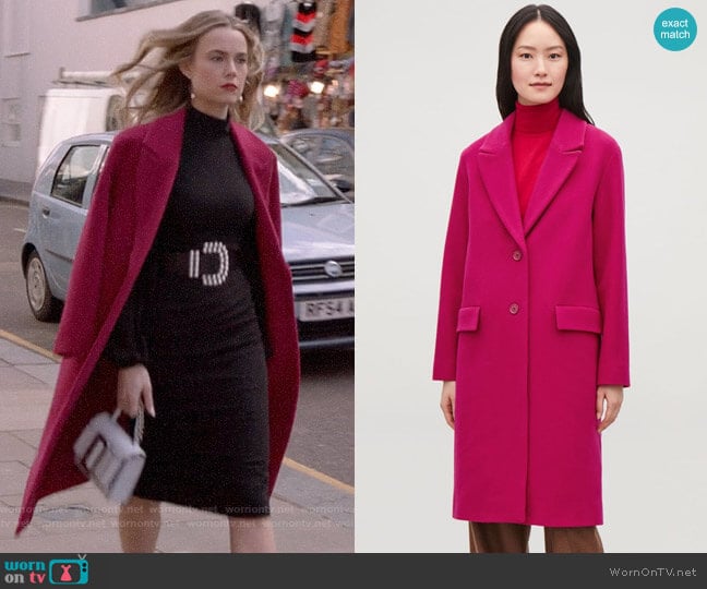 COS Coat with Oversized Lapels worn by Ainsley Howard (Rebecca Rittenhouse) on Four Weddings and a Funeral