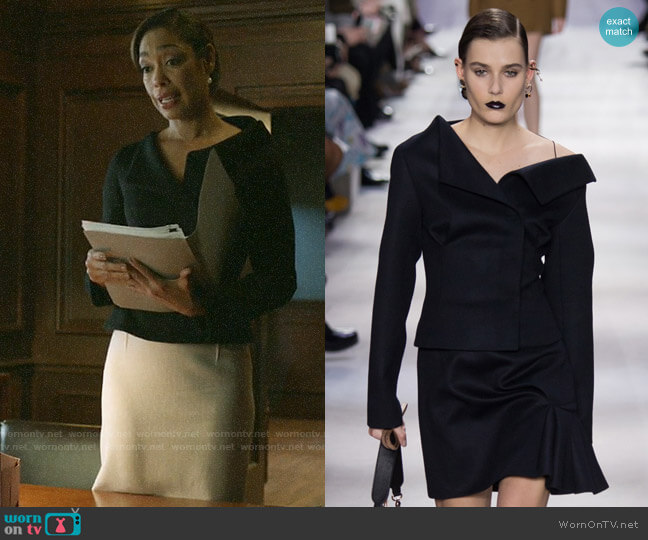 Christian Dior 2016 Fall Collection Bare Shoulder Blazer worn by Jessica Pearson (Gina Torres) on Pearson