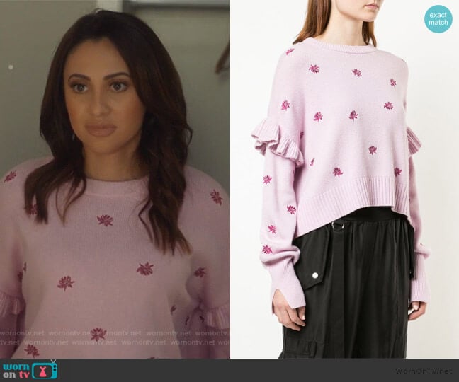 Lorelei floral embroidered jumper by Cinq a Sept worn by Ana Torres (Francia Raisa) on Grown-ish