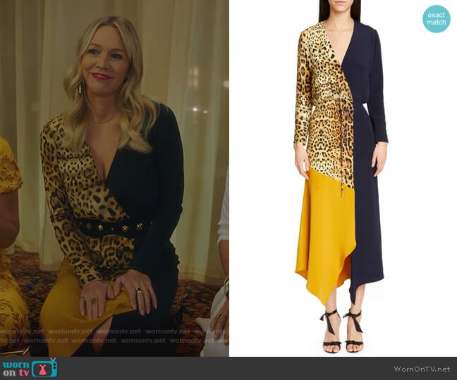 Leopard Colorblock Long Sleeve Silk Dress by Cushnie worn by Jennie Garth (Jennie Garth) on BH90210