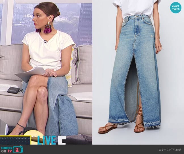 WornOnTV: Melanie’s denim skirt with slit on Live from E! | Melanie ...