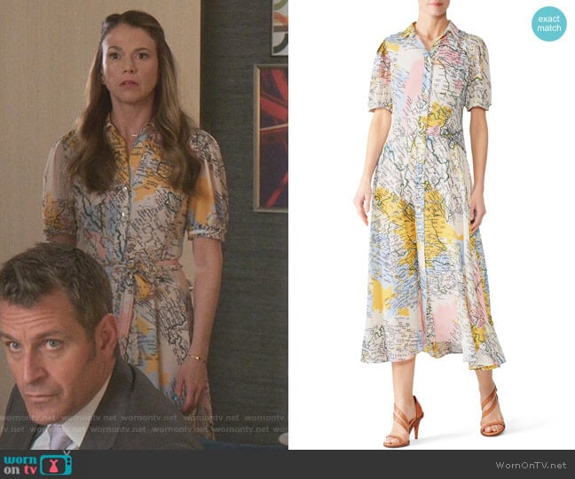 Map Button-Down Midi Dress by Derek Lam 10 Crosby worn by Liza Miller (Sutton Foster) on Younger