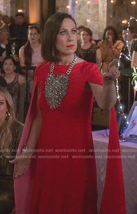 Diana’s red cape sleeve dress on Younger