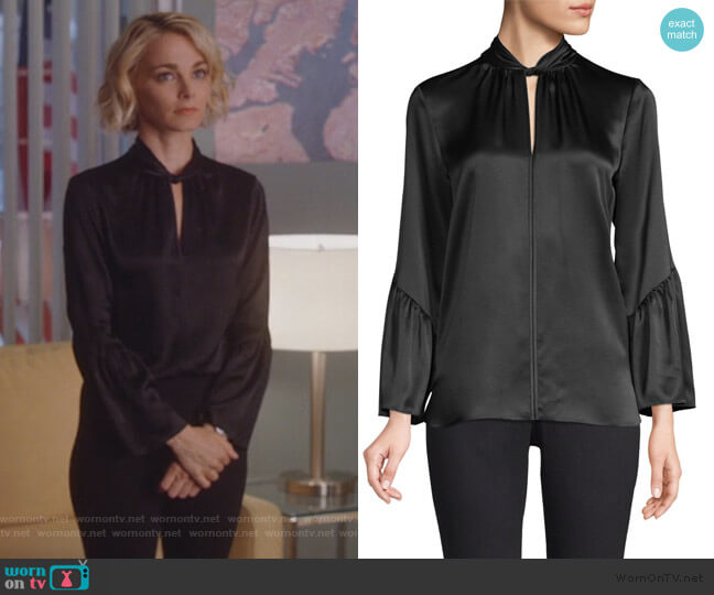 Laraib Twist Neckline Silk Blouse by Elie Tahari worn by Lizzie Needham (Bojana Novakovic) on Instinct