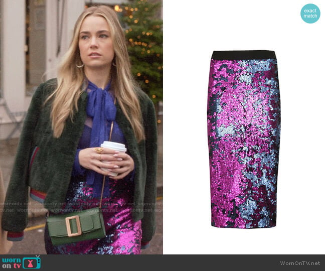 Essentiel Antwerp Sequined Pencil Skirt worn by Ainsley Howard (Rebecca Rittenhouse) on Four Weddings and a Funeral