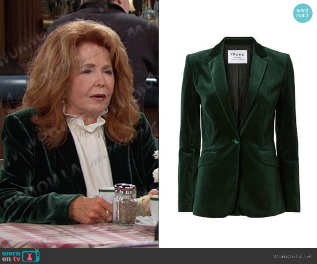 Frame Green Le Velvet Blazer worn by Maggie Horton (Suzanne Rogers) on Days of our Lives