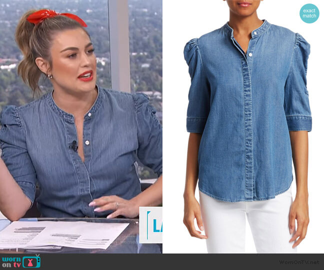 Joanie Shirred Sleeve Chambray Shirt by Frame worn by Carissa Loethen Culiner on E! News