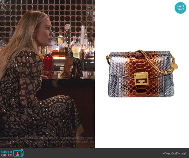 GV3 Small Metallic Python Shoulder Bag by Givenchy worn by Kelsey Peters (Hilary Duff) on Younger