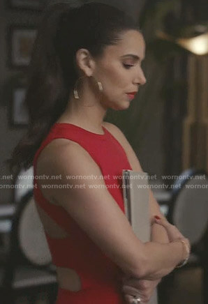 Gigi's red sleeveless cutout back dress on Grand Hotel