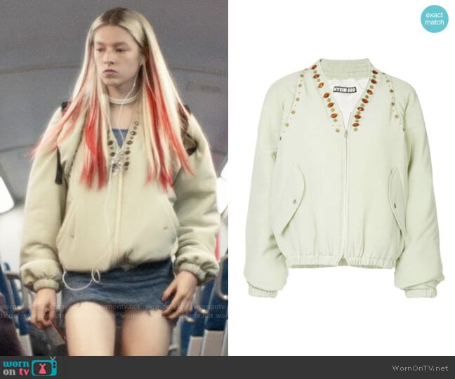 Hyein Seo Jewel Embellished Bomber Jacket worn by Jules Vaughn (Hunter Schafer) on Euphoria