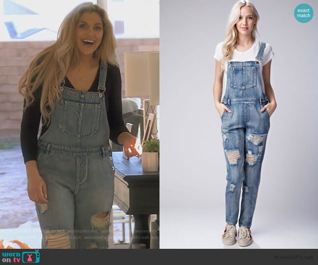 Distressed Denim Overalls by Honey Punch worn by Gina Kirschenheiter on The Real Housewives of Orange County