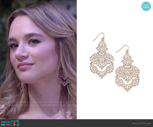 INC International Concepts Crystal Lace Chandelier Earrings worn by Summer Newman (Hunter King) on The Young and the Restless