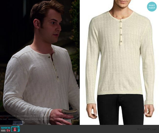 Long Sleeve Ribbed Henley by John Varvatos worn by Justin Prentice on 13 Reasons Why