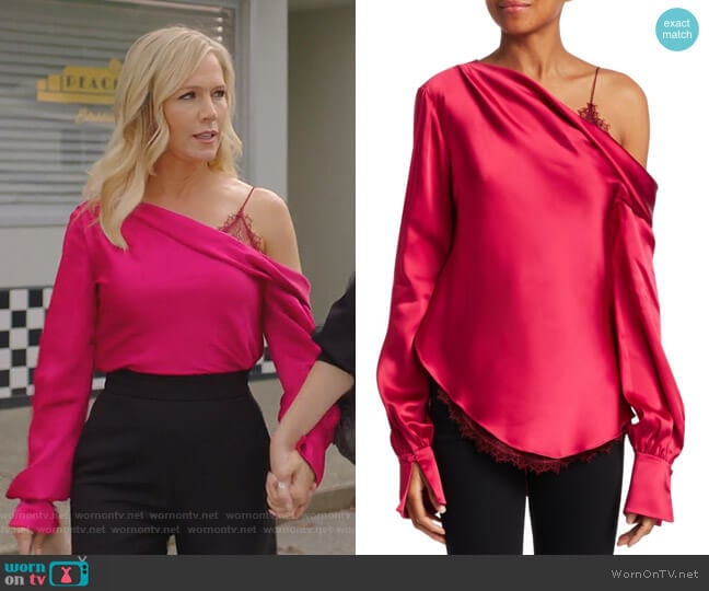 Sateen Lingerie Lace Drop-Shoulder Top by Jonathan Simkhai worn by Jennie Garth (Jennie Garth) on BH90210