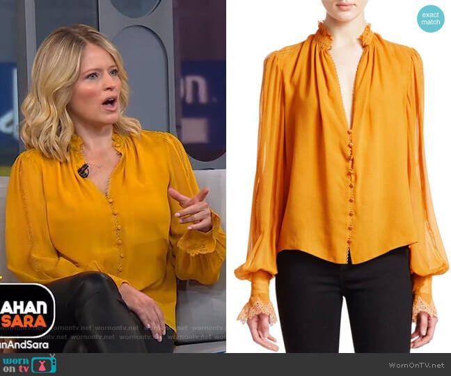 Georgette Puff Sleeve Blouse by Jonathan Simkhai worn by Sara Haines on Good Morning America